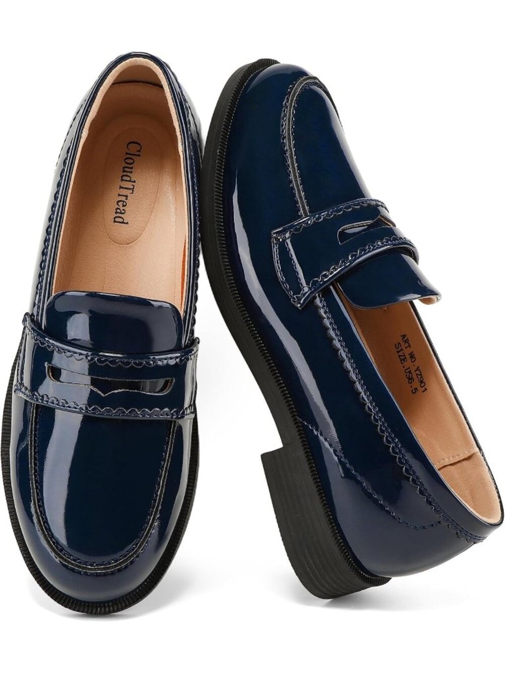 Women's Navy Patent Comfortable Lightweight Moccasins Loafers & Slip-Ons Shoes - Picture 1 of 6